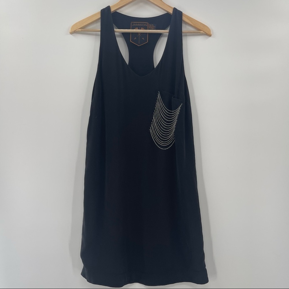 Jamison 100% Silk Grunge Indie Racer Back Dress with Silver Chain Pocket Detail